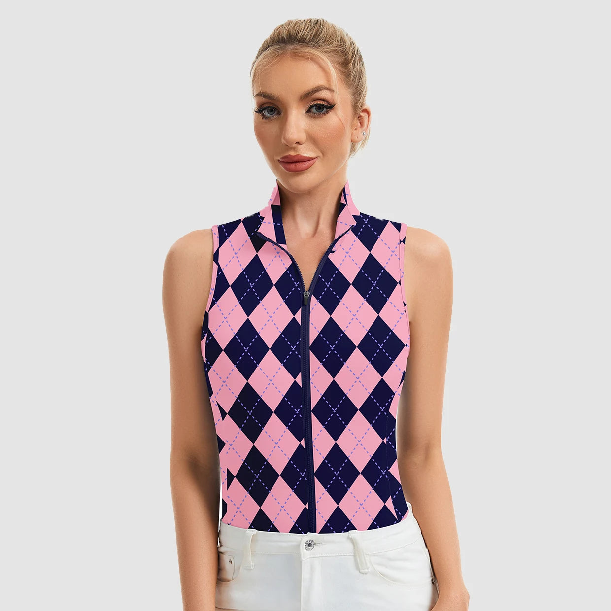 Full-zip Stand-collar Sleeveless Polo Shirts