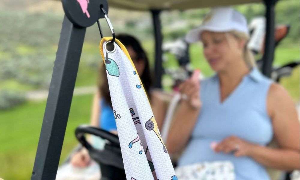 Towel hanging on golf cart