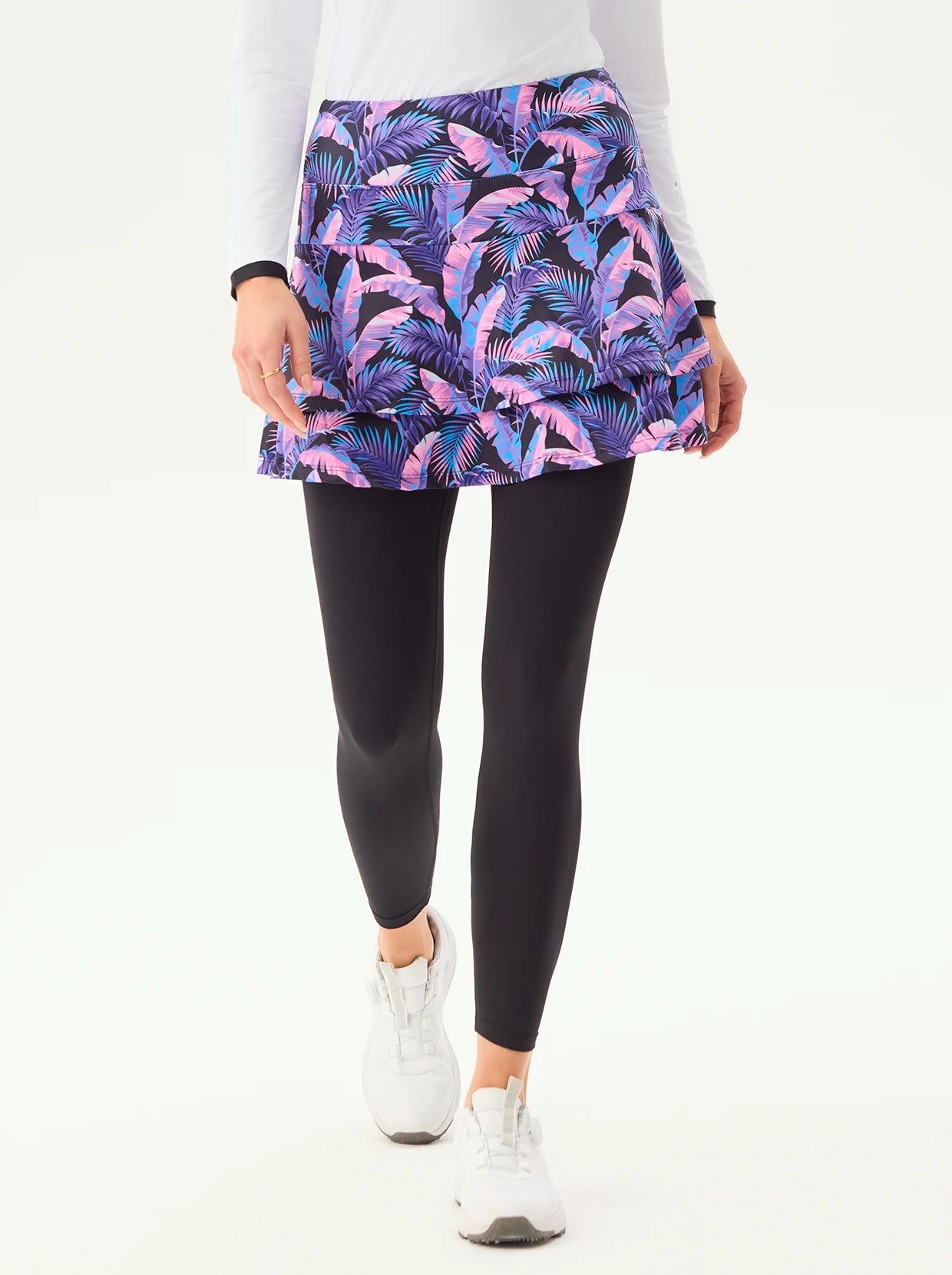 Purple Leaf Double-layered Skirted Leggings with Pockets