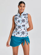 Women's Coconut Tree Quarter-zip Sleeveless Swimsuit Top