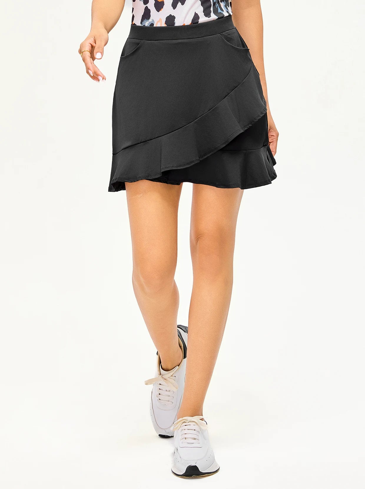 Solid Color 16" Ruffled Skorts With Pocket and Shorts