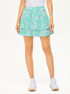 Women's 15" Green Floral Double-layer Active Skorts with Shorts 