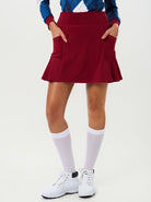 Red 17" High-waist Pleated Skort with Shorts and Pockets