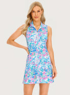 33" Spring Scenery Stand-collar Sleeveless Golf Dress with Shorts