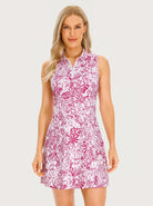Women's 34" Pink Wildlife Quarter-zip Sleeveless Dress with Shorts