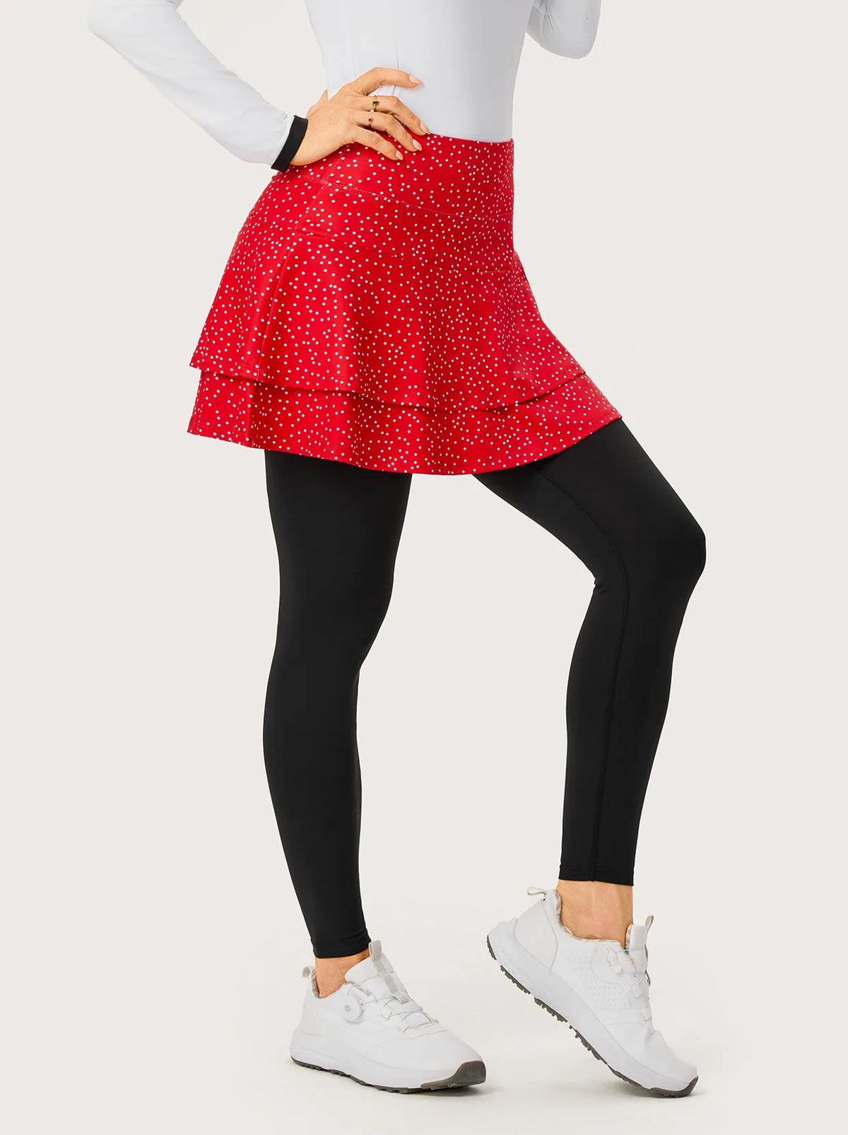 Christmas White Dots Ruffled Double-layer Golf Skirted Leggings