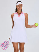 White 34“  V-neck Sleeveless Dress with Shorts and Zipper Pockets