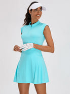 Blue 34“ Quarter-zip Sleeveless Dress with Pockets and Shorts
