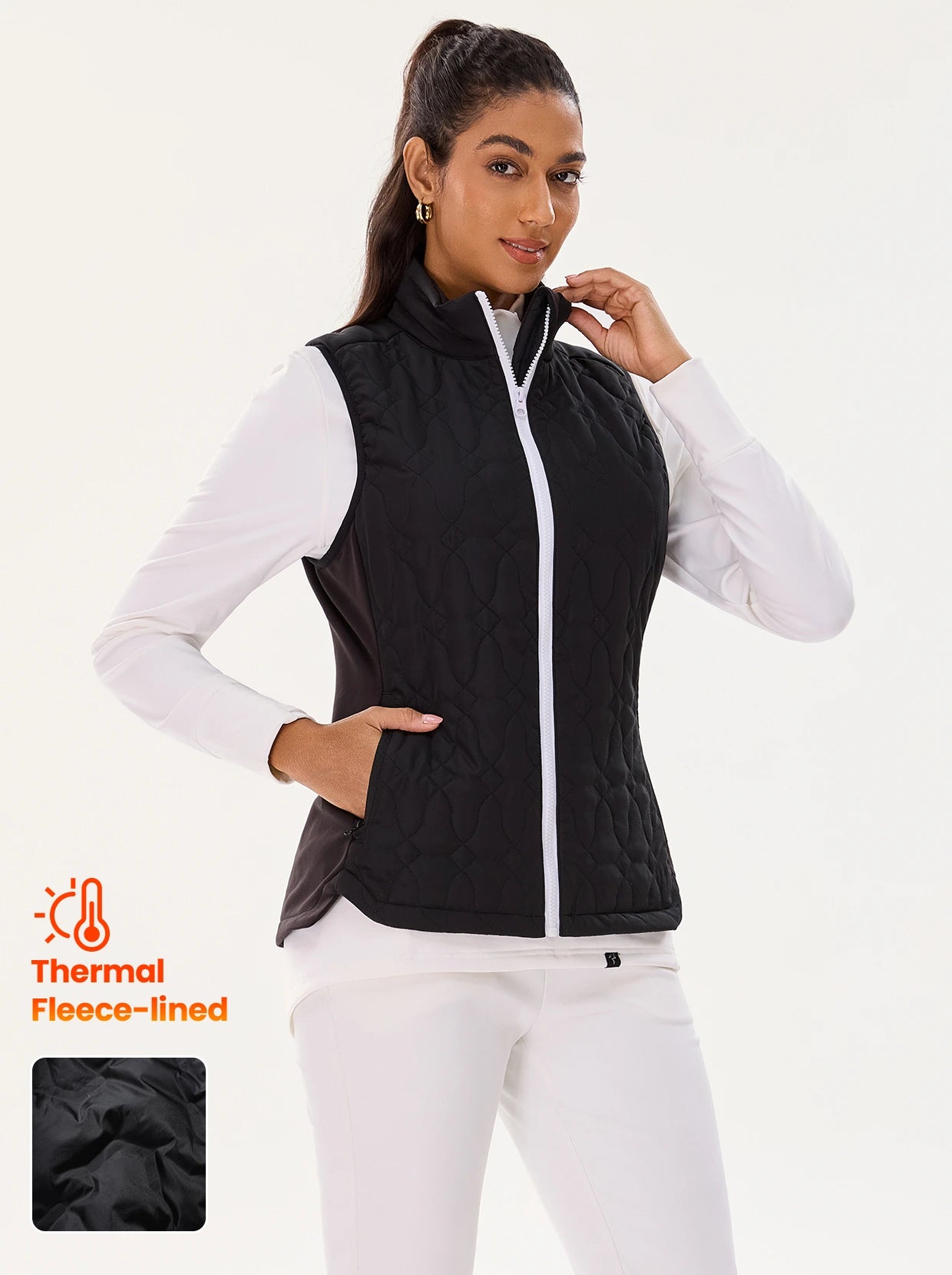 Black Hybrid Fleece Vest with Pockets For Women