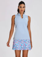 Women's Blue Ruffled V-neck Sleeveless Shirt 