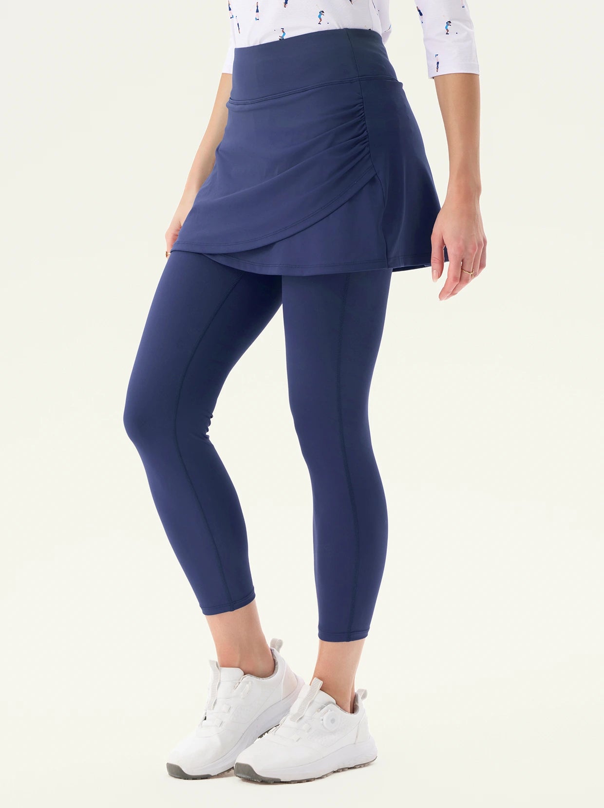 Basic Cross-over hem Pleated Active Skirted Leggings