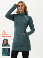 35" Side-zip Hooded Thermal Dresses With Pockets