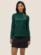 Dark Green Leopard Stand-collar Long-sleeve Shirt