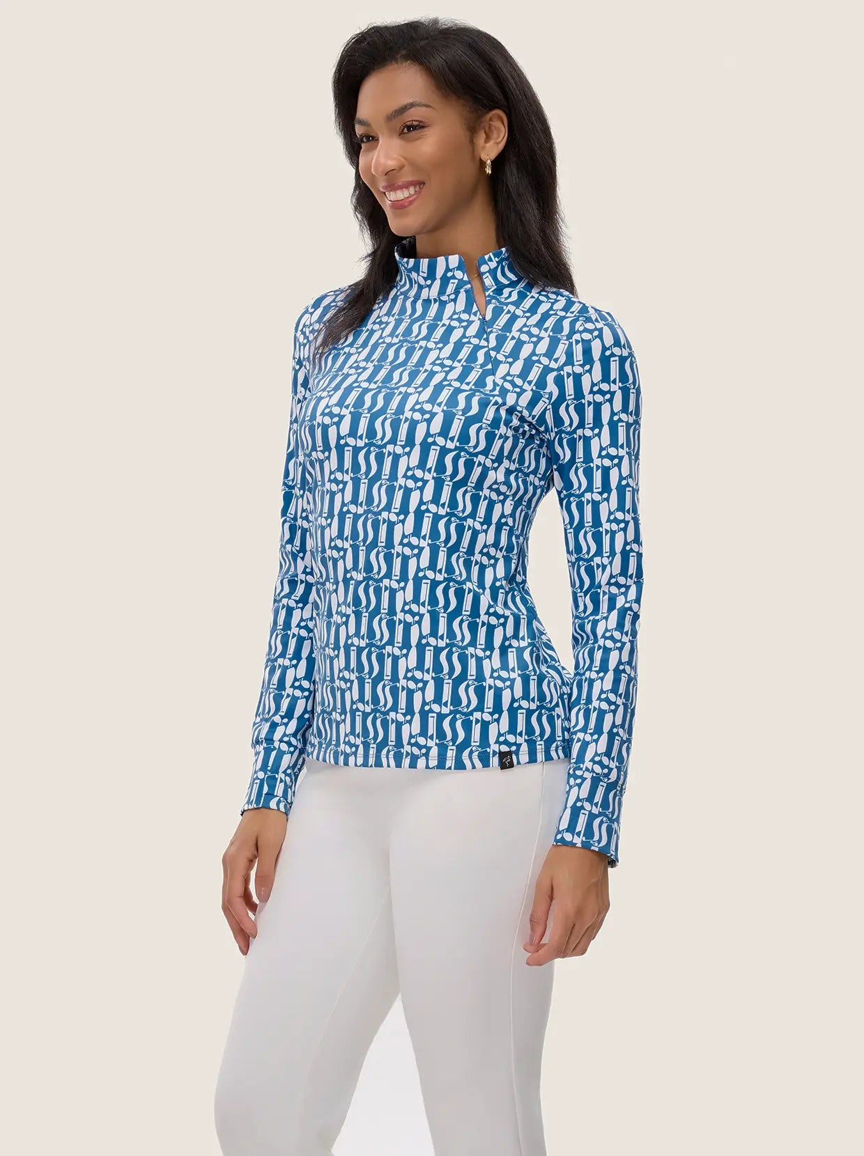Blue Geometric Print Side-zip Long-sleeve Shirt