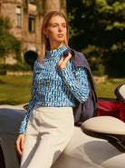 Blue Geometric Print Side-zip Long-sleeve Shirt