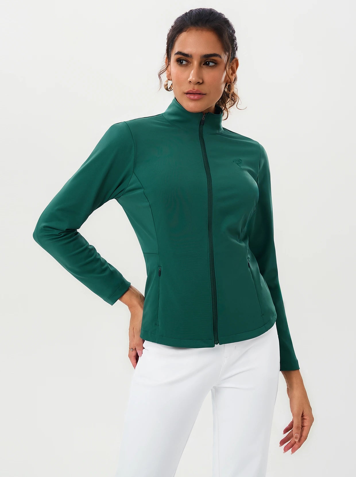 Dark Green Mesh Vent Stand-collar Long-sleeve Jacket