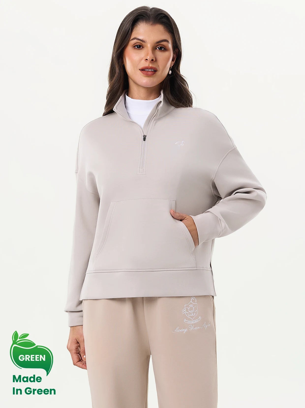 Beige Quarter-zip Golf Sweatshirt