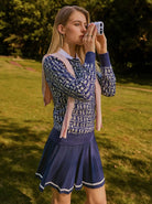 Navy Geometric Soft-Knit Crew-neck Golf Sweater