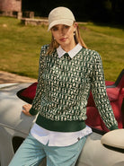 Green Geometric Pullover Long-sleeve Sweater