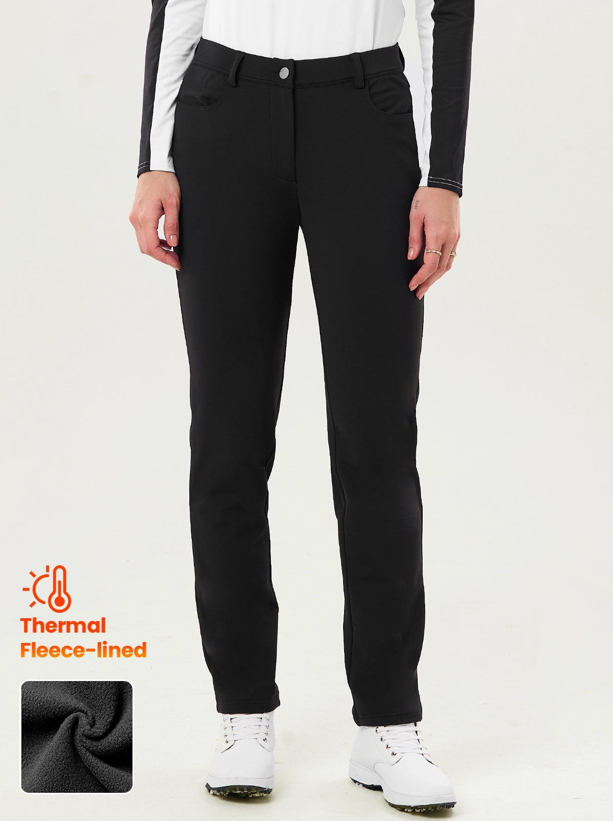 High-Stretch Black 34" Thermal Golf Pants