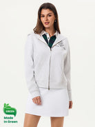 Grey Hooded Two-way Zipper Golf Jacket For Women