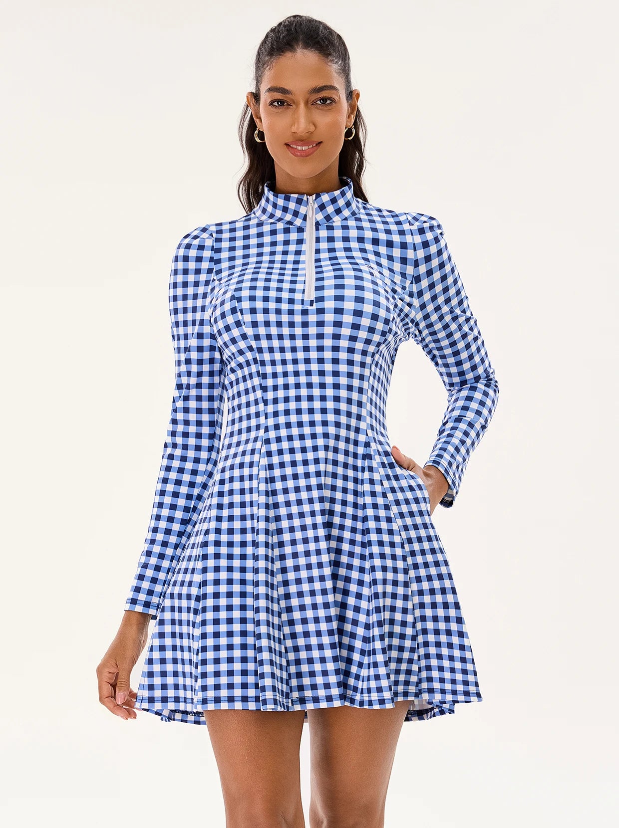 Blue 34" Long-sleeve Golf Dress with Shorts