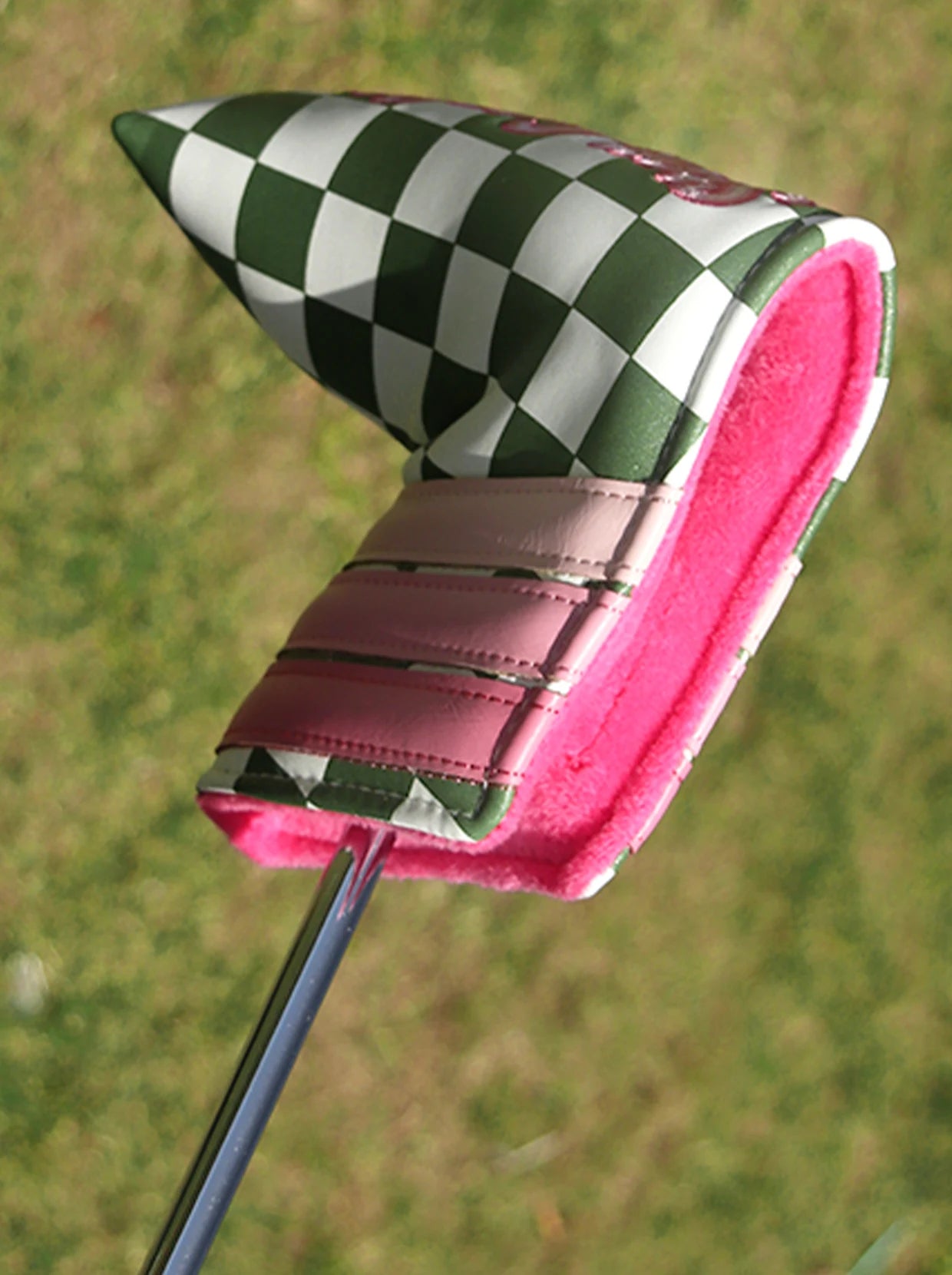 Pink and Green Checkerboard Magnetic Golf Putter Covers