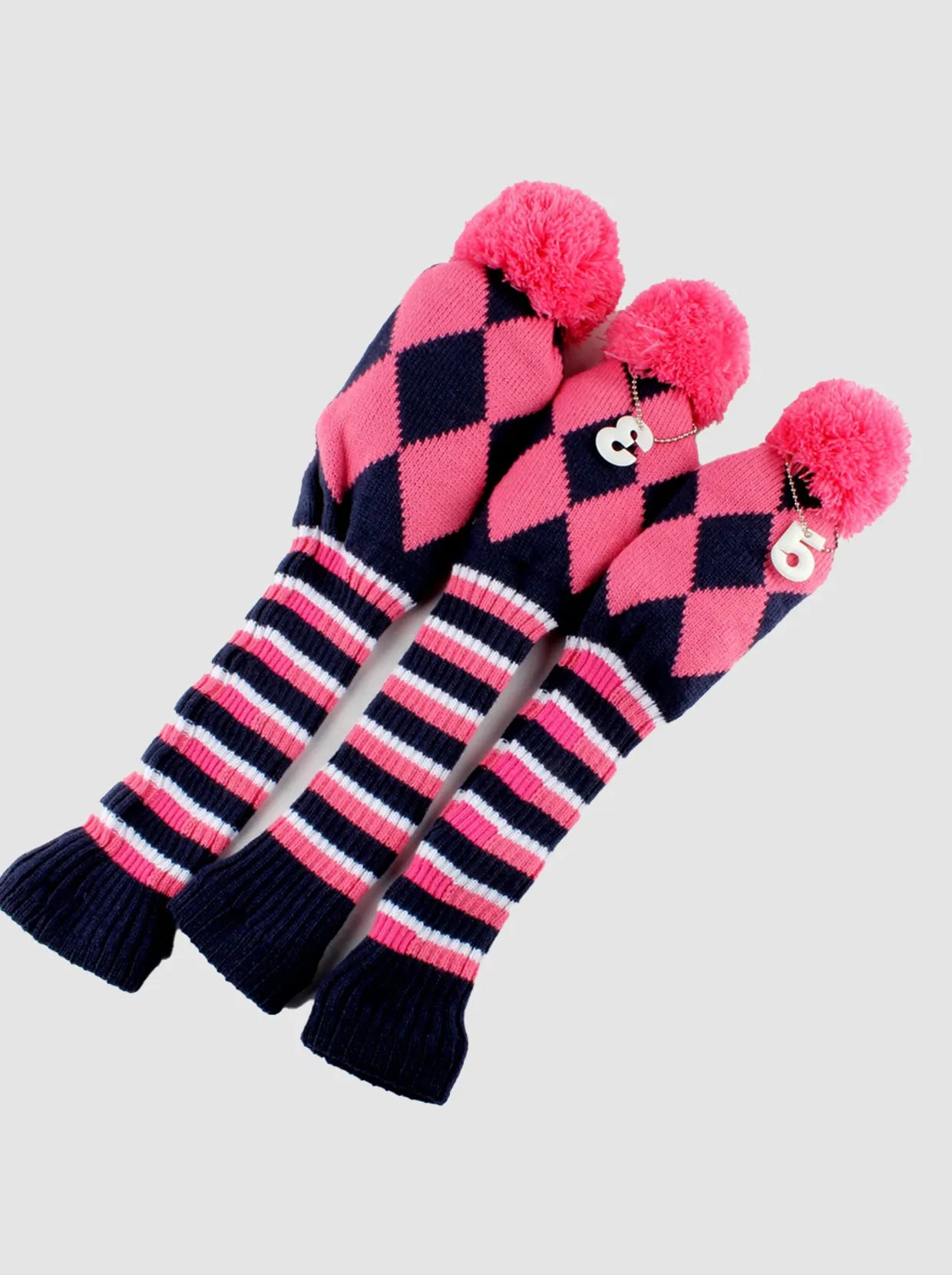 Pink Knitted Pom Pom Golf Club Headcovers (3 Pieces)