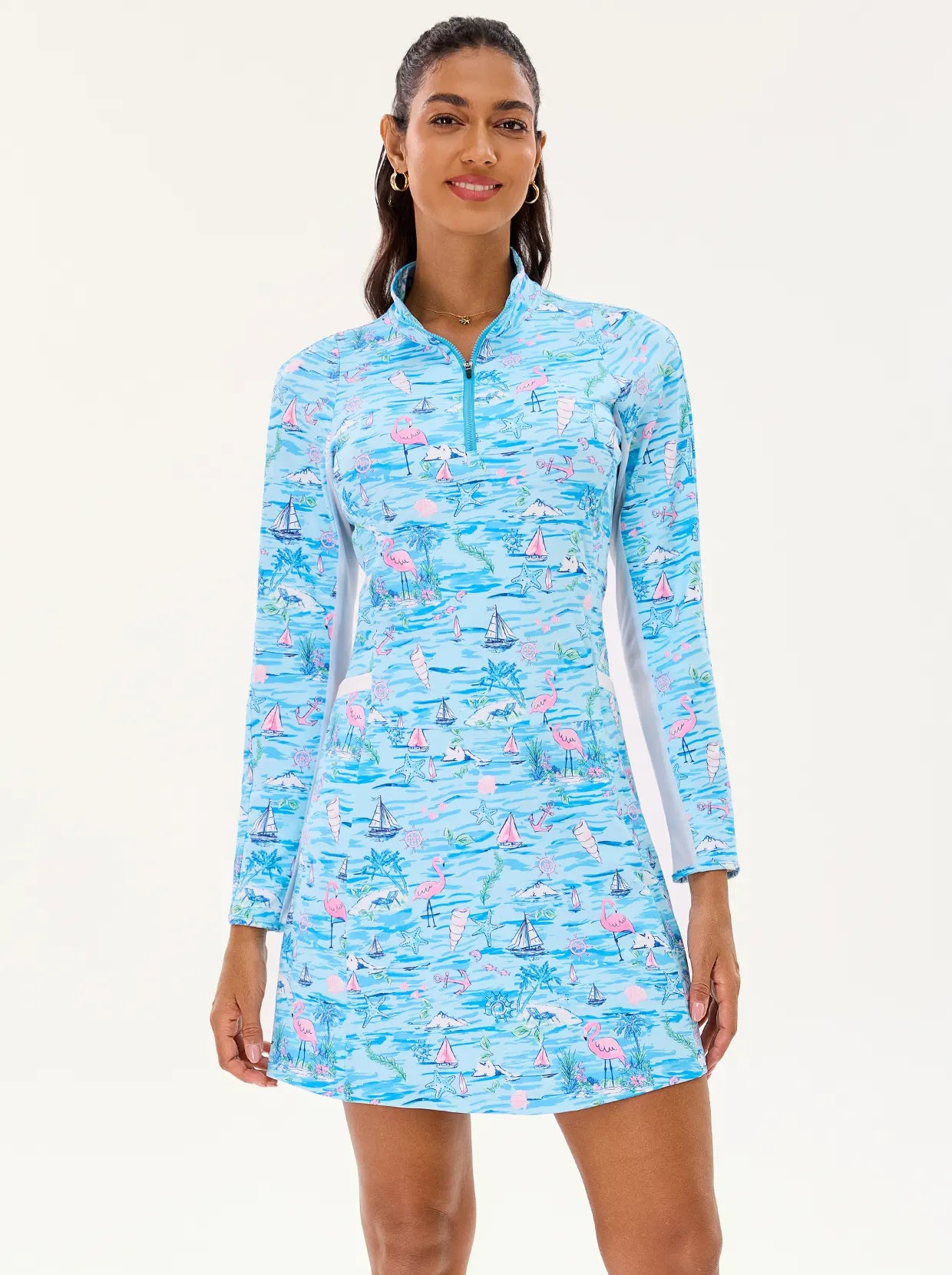 Breathable 34.5" Blue Flamingo Long-sleeve Golf Dress