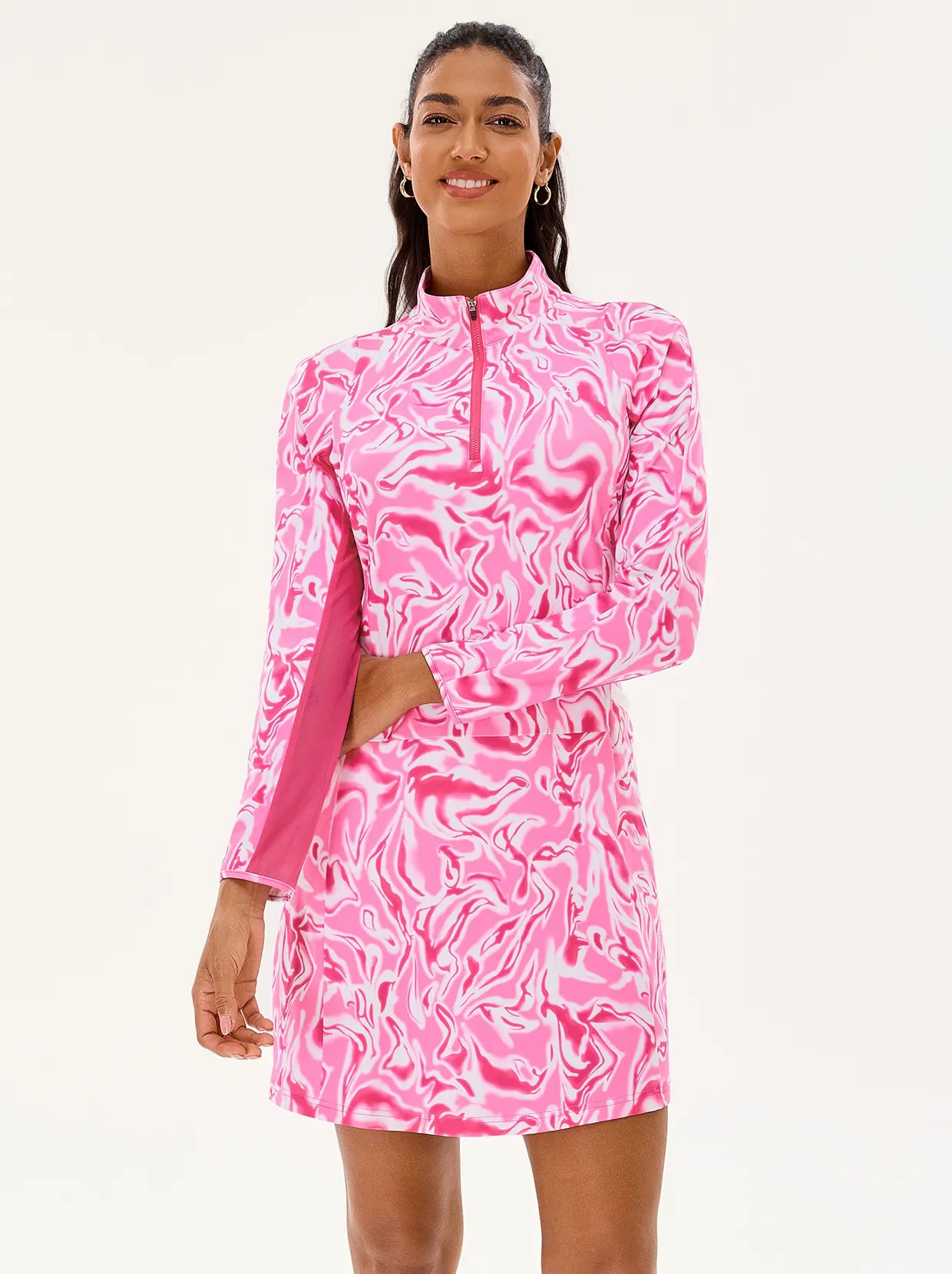 Pink Water Ripples 34.5" Breathable Long-sleeve Golf Dress for Women 
