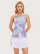Coral Mirage V-neck Racerback Sleeveless Polo Shirt