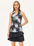 Hawaii Style Floral V-neck Racerback Sleeveless Polo Shirt For Women 