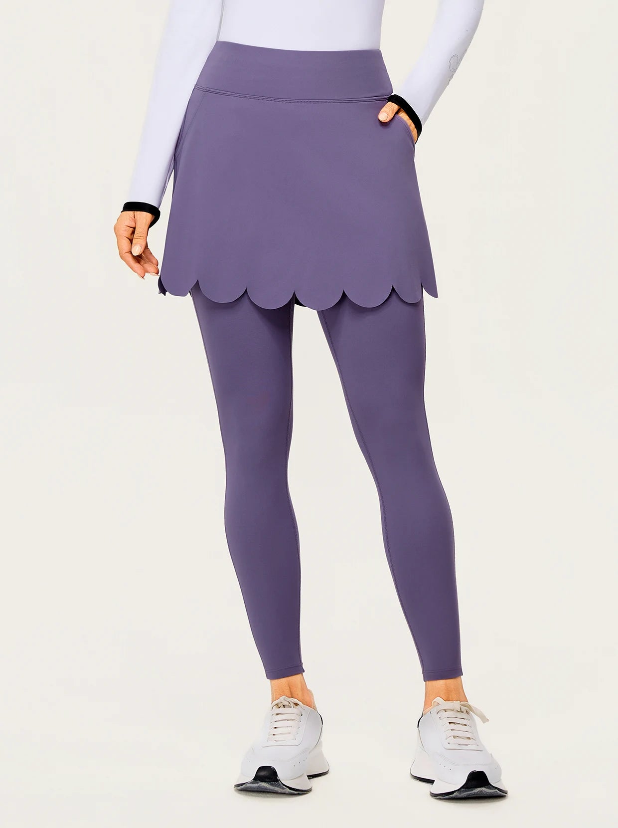 Scalloped Hem Golf Skirted Leggings with Pockets