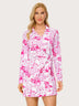 34.5" Rose-red Floral Side Tie V-neck Long-sleeve Golf Dress with Shorts