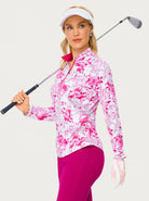 Rose-red Floral Quarter-zip Long-sleeve Shirt