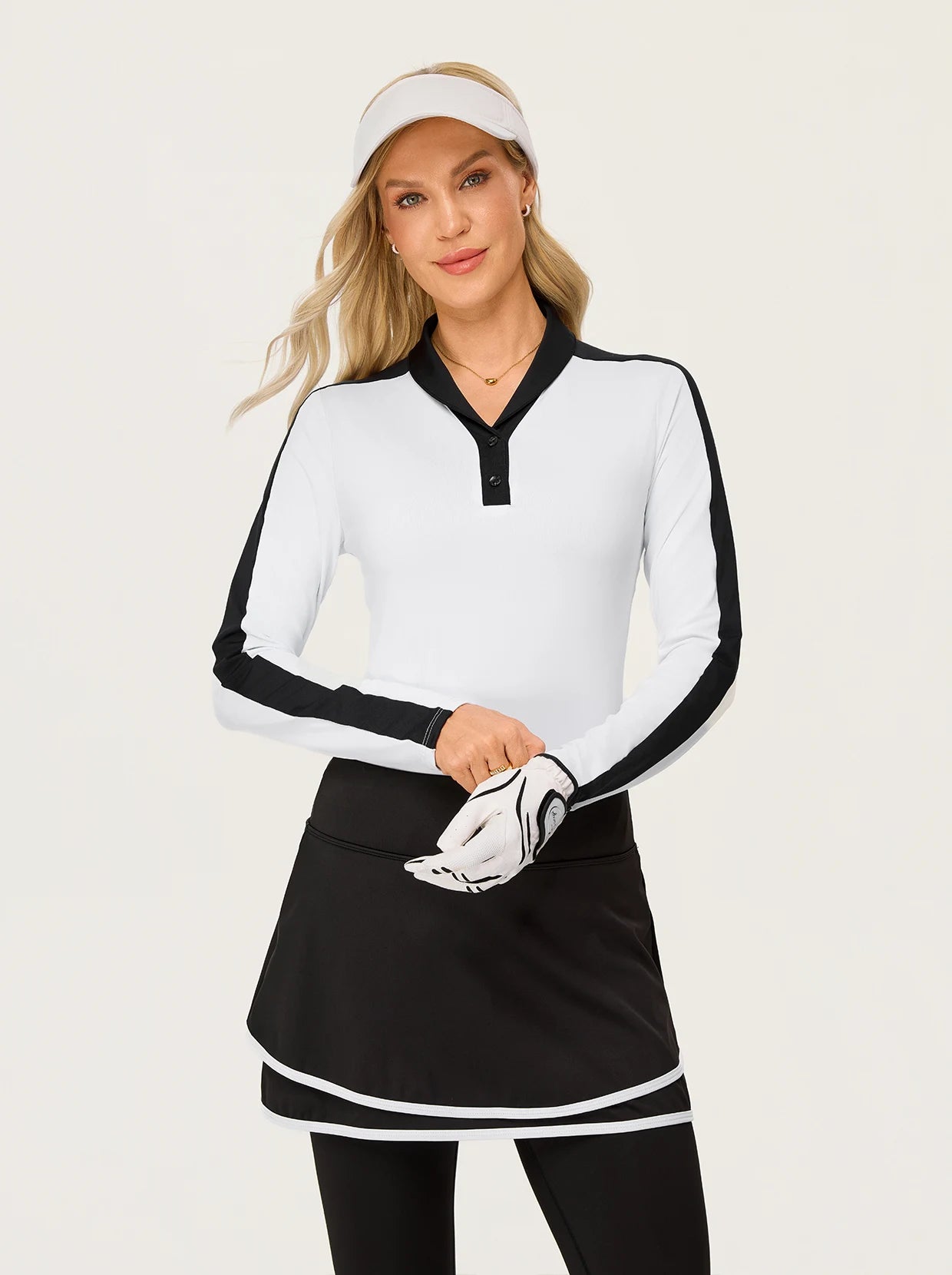 Contrast Button-placket Long-sleeve Golf Polo Shirt