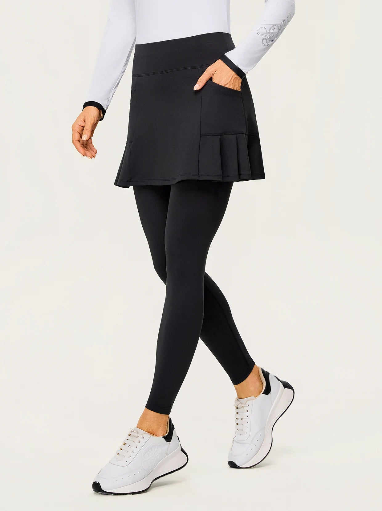 Skin-friendly Pleated Skirted Leggings with Pockets