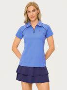 Blue Quarter-zip Short-sleeve Polo Shirt