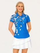 Blue Floral Button-placket Short-sleeve Polo Shirt