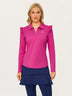 Basic Ruffled Quarter-zip Long-sleeve Golf Polo Tops for Women 