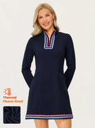 Black Ricrac Quarter-zip Long-sleeve Thermal Dress