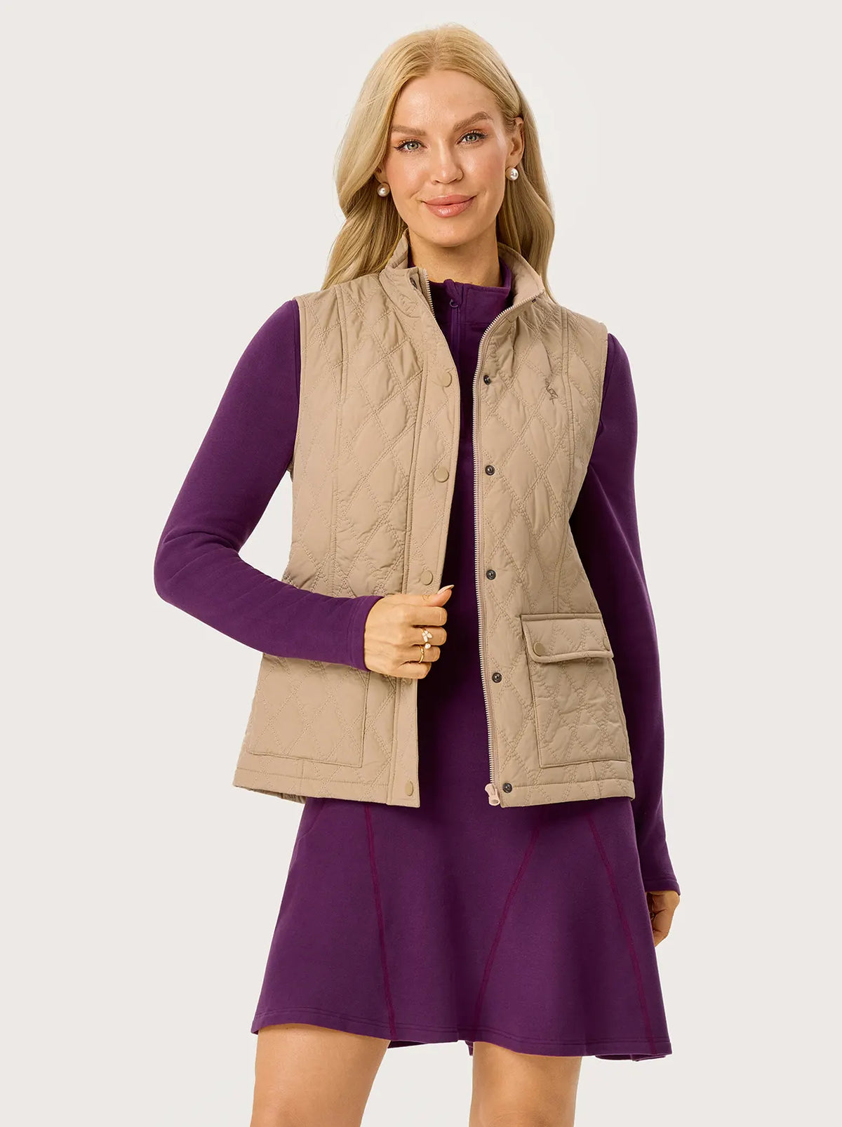 Khaki Lightweight Padded Vest with Adjustable Snap Waist