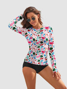 Flamingo Quarter-zip Long-sleeve Rash Guard with Thumbholes 