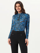 Blue and Black Paisley Quarter-zip Long-sleeve Shirt