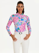 Pink Floral Quarter-zip Long-sleeve Shirt for Women 