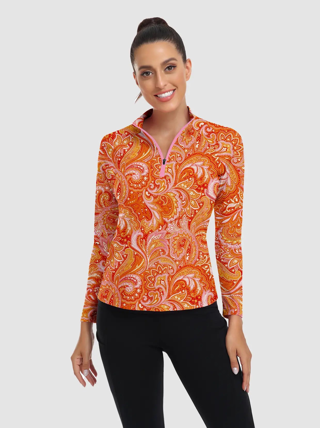 Stand-collar Quarter-zip Long Sleeve Polo Shirts