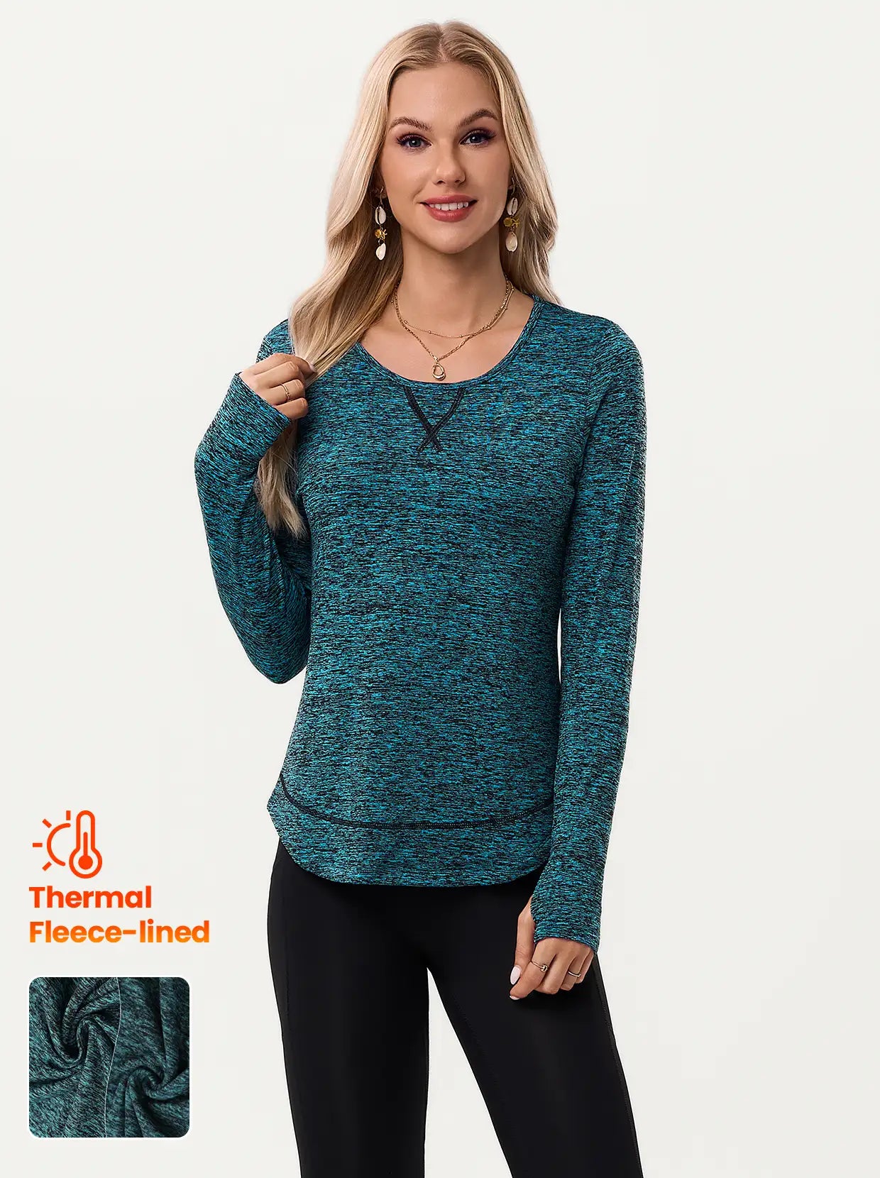Ladies Pullover Long-sleeve Thermal Top with thumbholes
