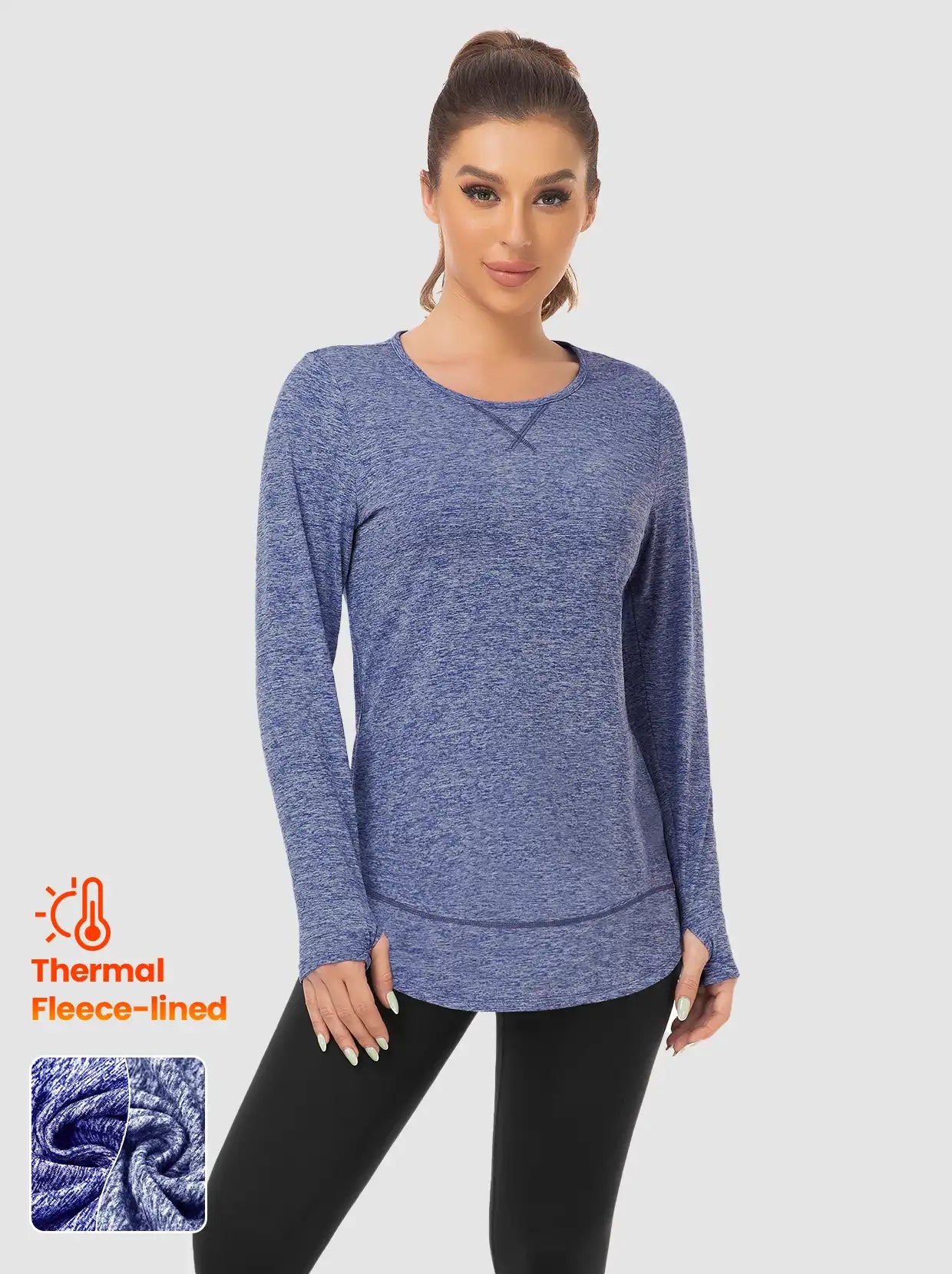 Ladies Pullover Long-sleeve Thermal Top with thumbholes