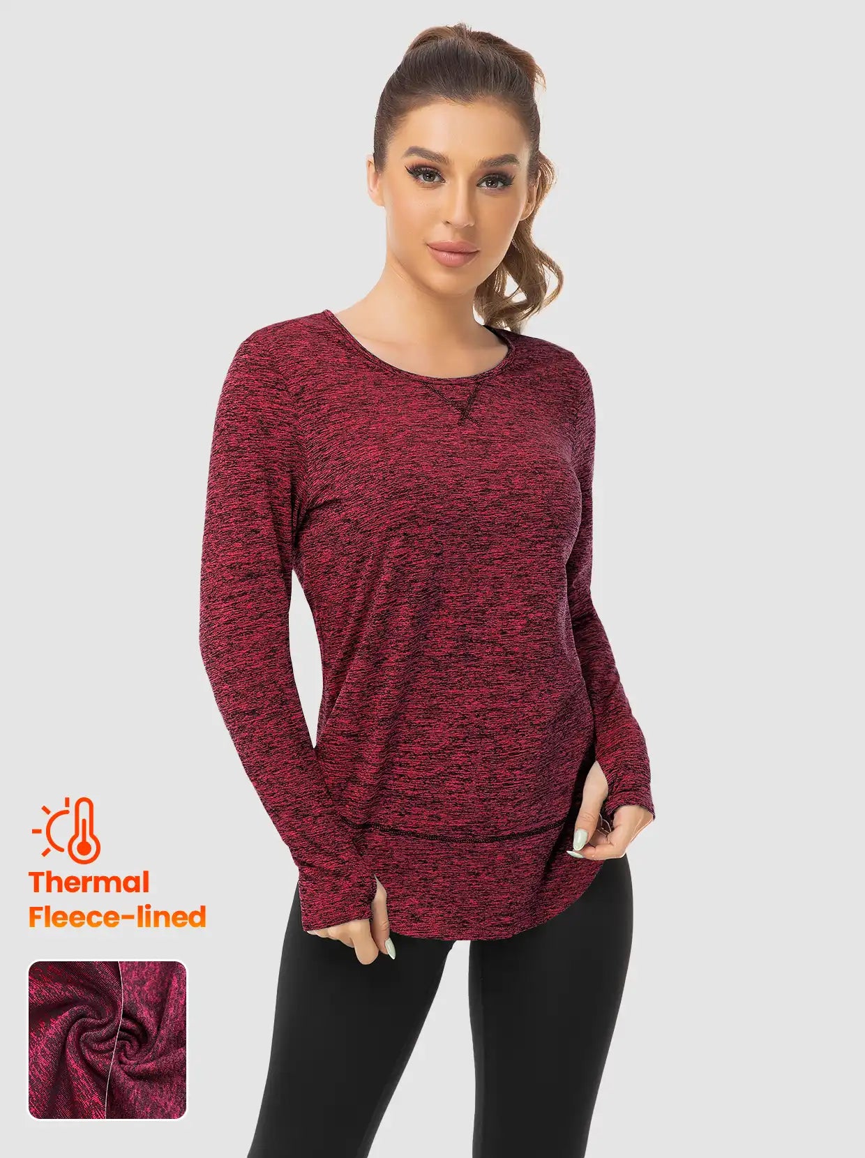 Ladies Pullover Long-sleeve Thermal Top with thumbholes