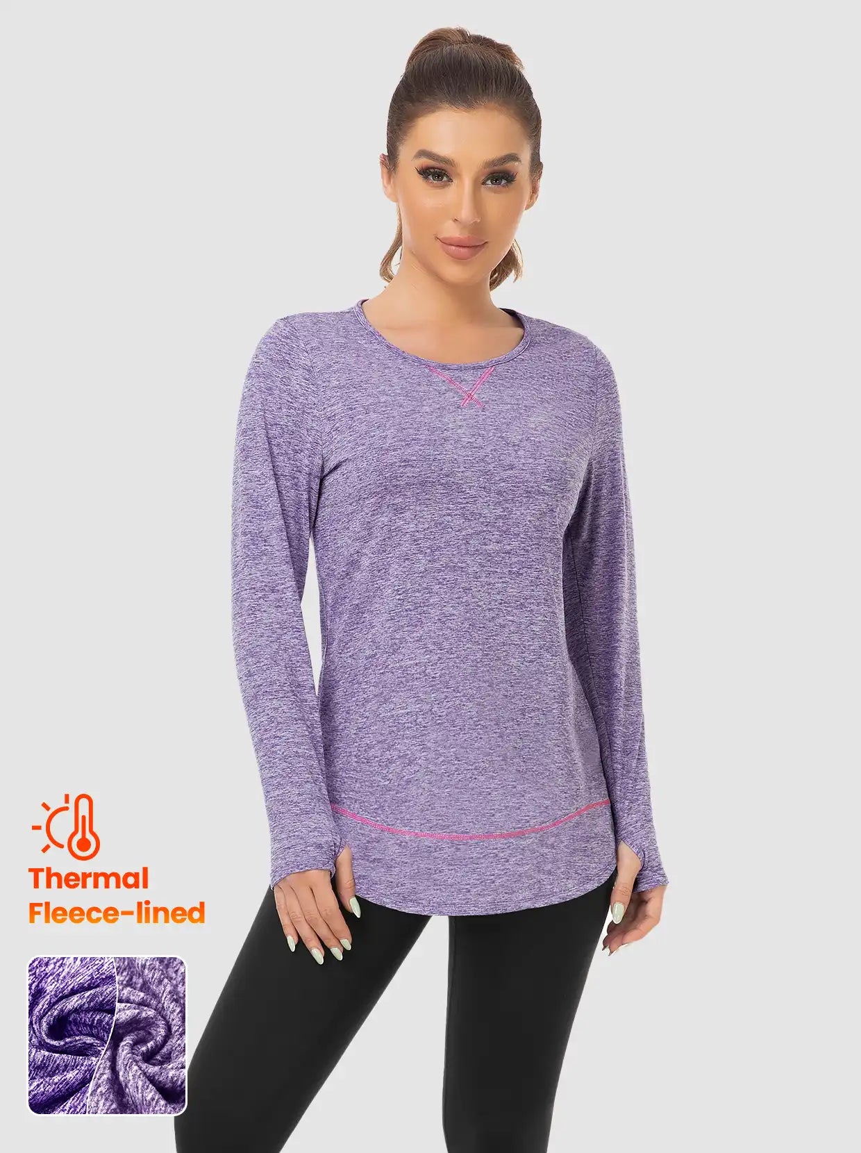 Ladies Pullover Long-sleeve Thermal Top with thumbholes
